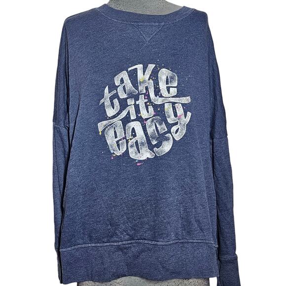 Blue Take it Easy Graphic Sweatshirt Size Small - Picture 1 of 4